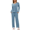 thumbnail image 1 of DARING DIVA Women's 2-Piece Ribbed Knit Long Sleeve Pajama Sets S Blue, 1 of 6