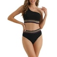 thumbnail image 1 of DARING DIVA Women's 2 Piece Ribbed One Shoulder Color Braided Trim Bikini Set XS Black, 1 of 6