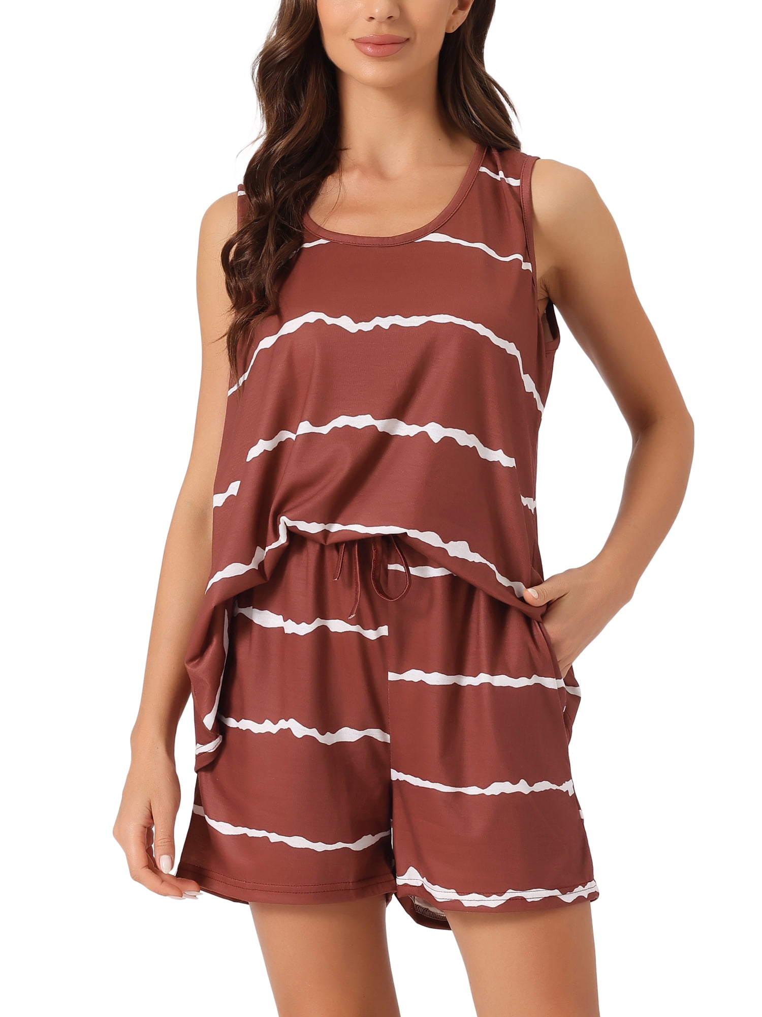 DARING DIVA Women's 2-Piece Round Neck Sleeveless Shirt Shorts Pajama Set 2XL Burgundy