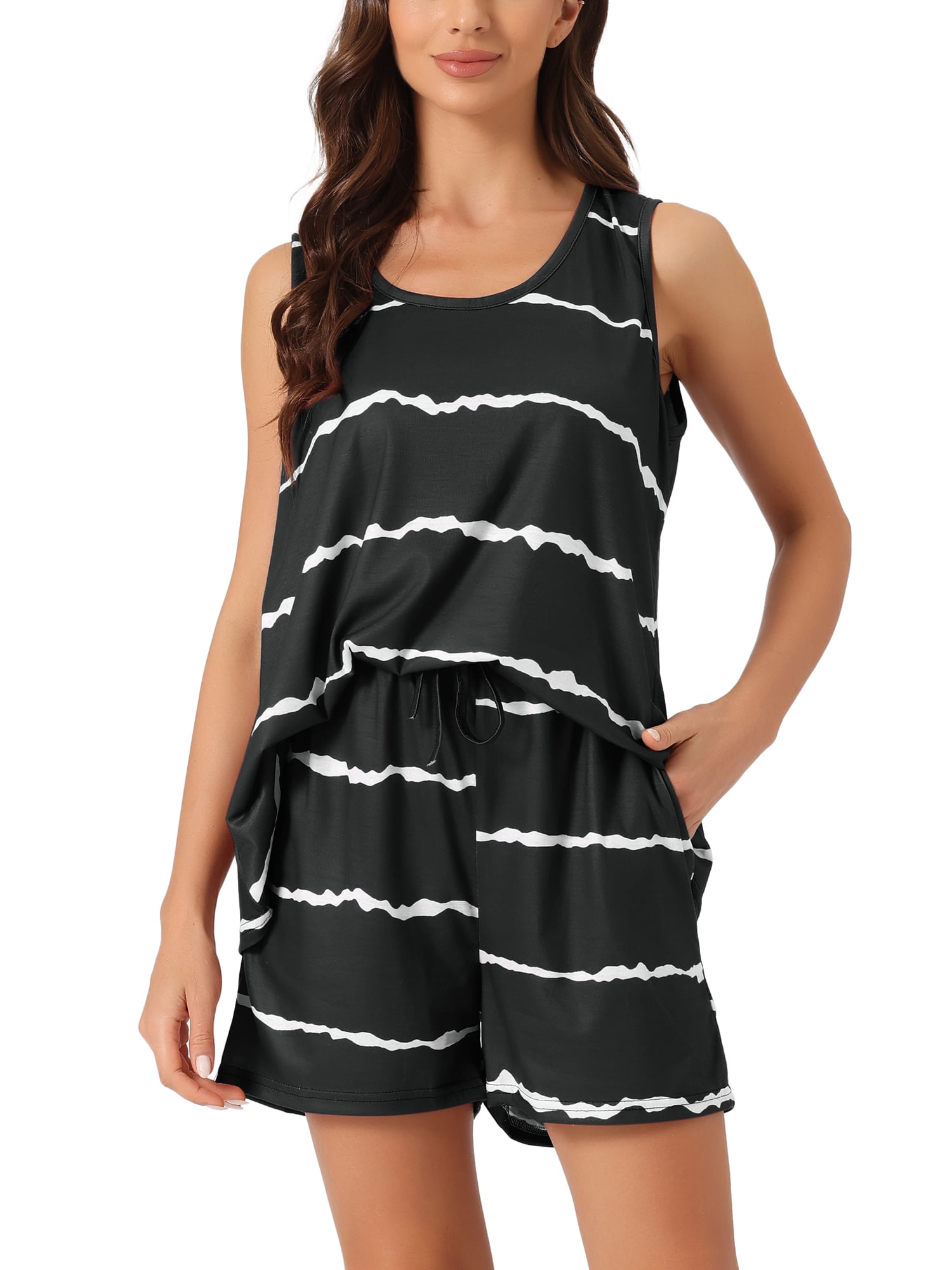 DARING DIVA Women's 2-Piece Round Neck Sleeveless Shirt Shorts Pajama Set 3XL Black