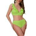 thumbnail image 1 of DARING DIVA Women's 2 Piece Ruffle Trim V Neck Leopard Bikini Set M Grass Green, 1 of 6