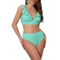 thumbnail image 1 of DARING DIVA Women's 2 Piece Ruffle Trim V Neck Leopard Bikini Set XL Cyan, 1 of 6
