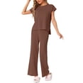 thumbnail image 1 of DARING DIVA Women's 2-Piece Short Sleeve Tops Wide Leg Pants Sets M Coffee, 1 of 5