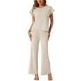 thumbnail image 1 of DARING DIVA Women's 2-Piece Short Sleeve Tops Wide Leg Pants Sets XS Beige, 1 of 5