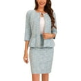 thumbnail image 1 of DARING DIVA Women's 2 Piece Tweed Skirt Set Suit Jacket Pencil Skirt L Light Blue, 1 of 6
