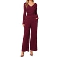 thumbnail image 1 of DARING DIVA Women's V Neck Drawstring Long Sleeve Wide Leg Casual Sets L Burgundy, 1 of 6