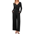 thumbnail image 1 of DARING DIVA Women's V Neck Drawstring Long Sleeve Wide Leg Casual Sets XS Black, 1 of 6