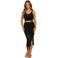 thumbnail image 1 of DARING DIVA Women's 2 Pieces Crochet Set Crop Top Slit Skirt Outfit M Black, 1 of 6
