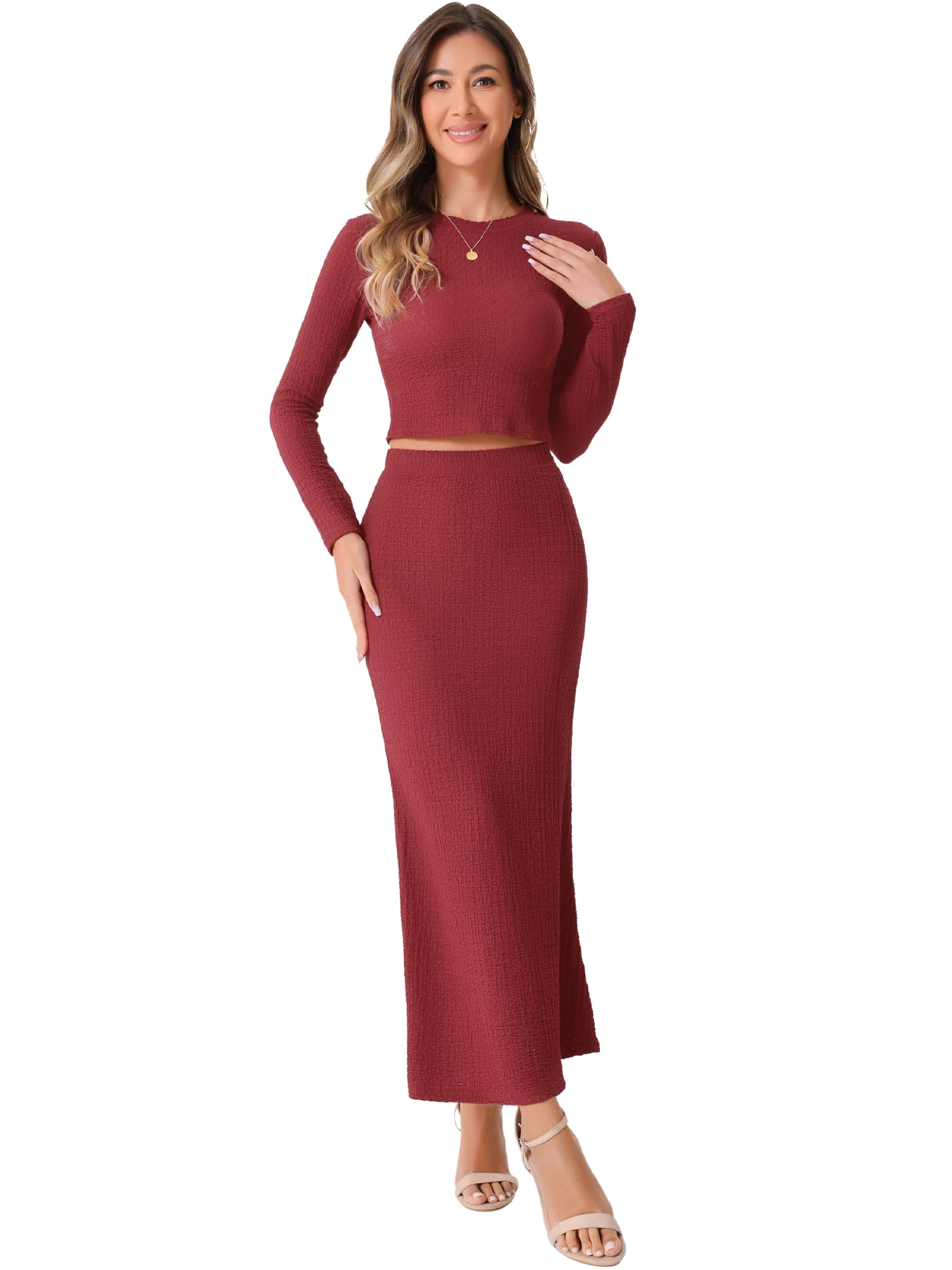 DARING DIVA Women's 2 Pieces Crop Top High Waist Mermaid Maxi Skirt Set XL Red