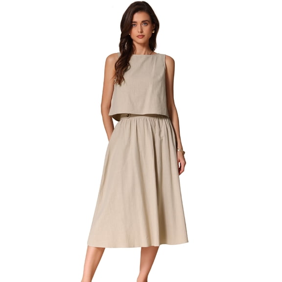 DARING DIVA Women's 2 Pieces Outfits Crop Top Midi Skirts Set XS Khaki