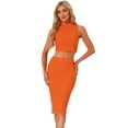 thumbnail image 1 of DARING DIVA Women's 2 Pieces Skirt Sets Mock Neck Tank Bodycon Skirts L Orange, 1 of 6