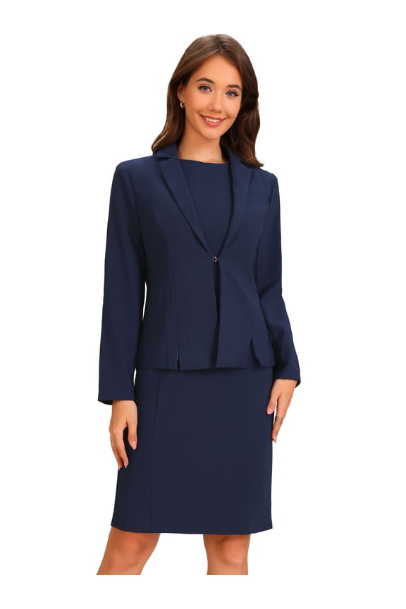 Women's 2 Pieces Sleeveless Dress and Notched Lapel Blazer XS Dark Blue