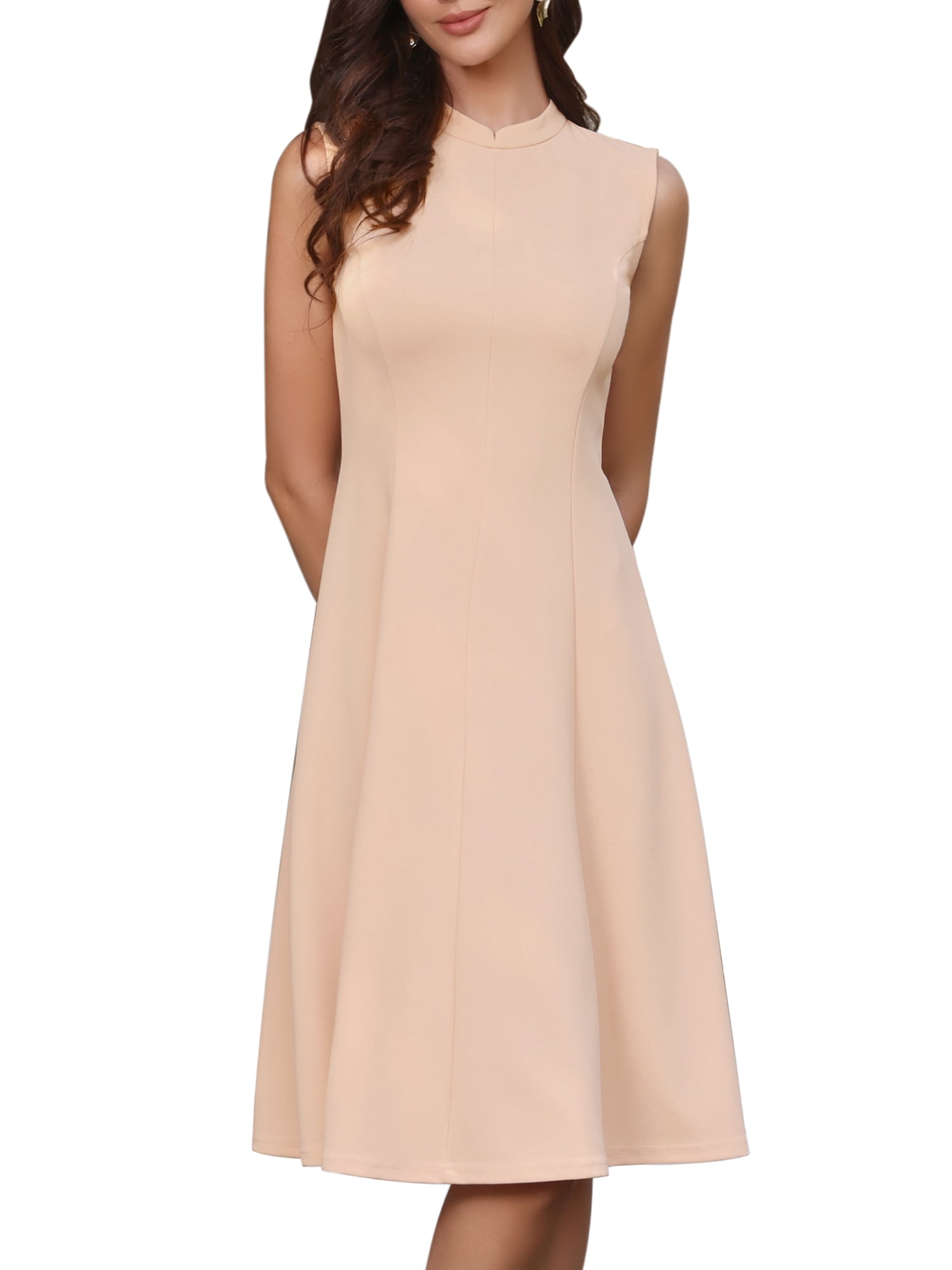 DARING DIVA Women's 2026 Mock Neck Sleeveless A Line Work Business Midi Dress XL Beige