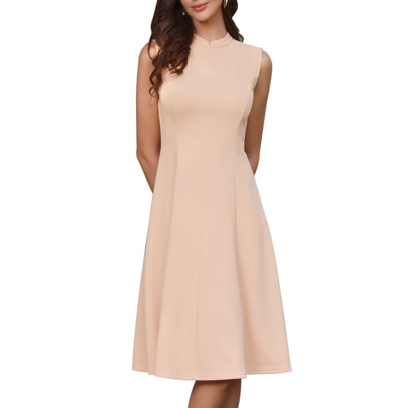 DARING DIVA Women's 2026 Mock Neck Sleeveless A Line Work Business Midi Dress XL Beige