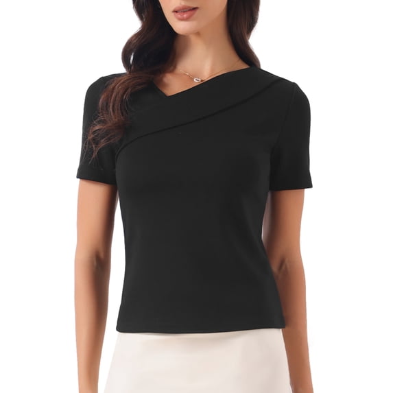 DARING DIVA Women's 2026 Summer Tops Asymmetrical Neck Slim Fit Shirts XS Black