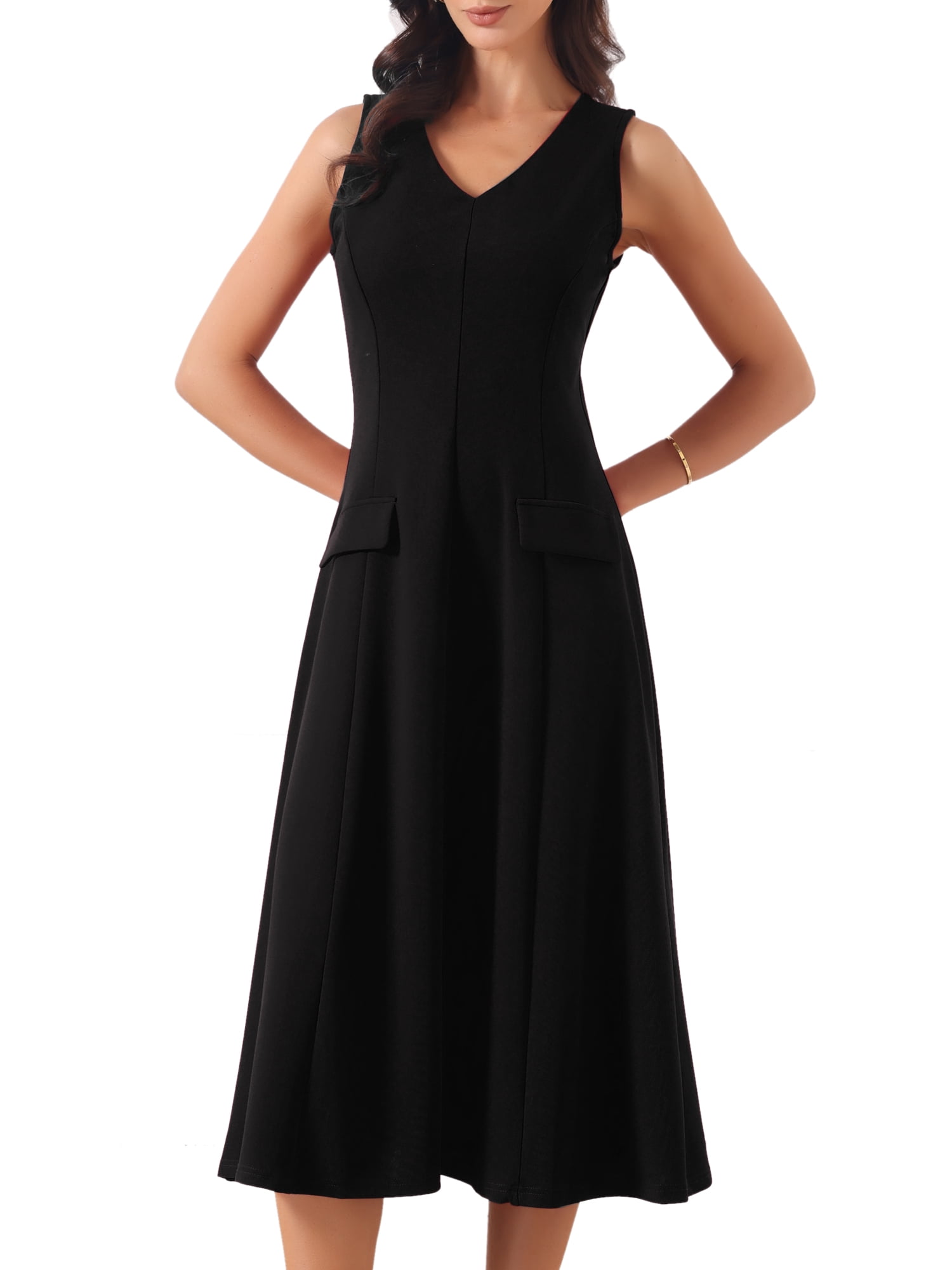 DARING DIVA Women's 2026 V Neck Office Work Sleeveless Midi A Line Dresses XL Black