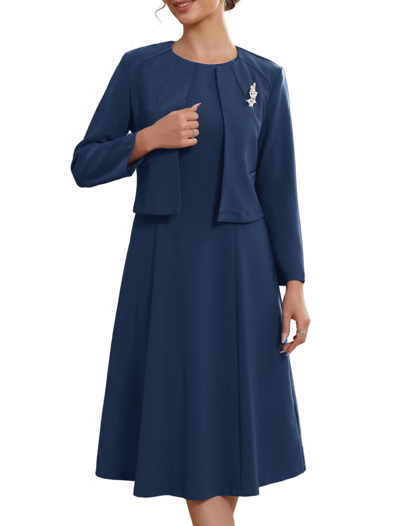 DARING DIVA Women's 2Pcs Formal Sleeveless Dress Blazer Suit Set M Dark Blue