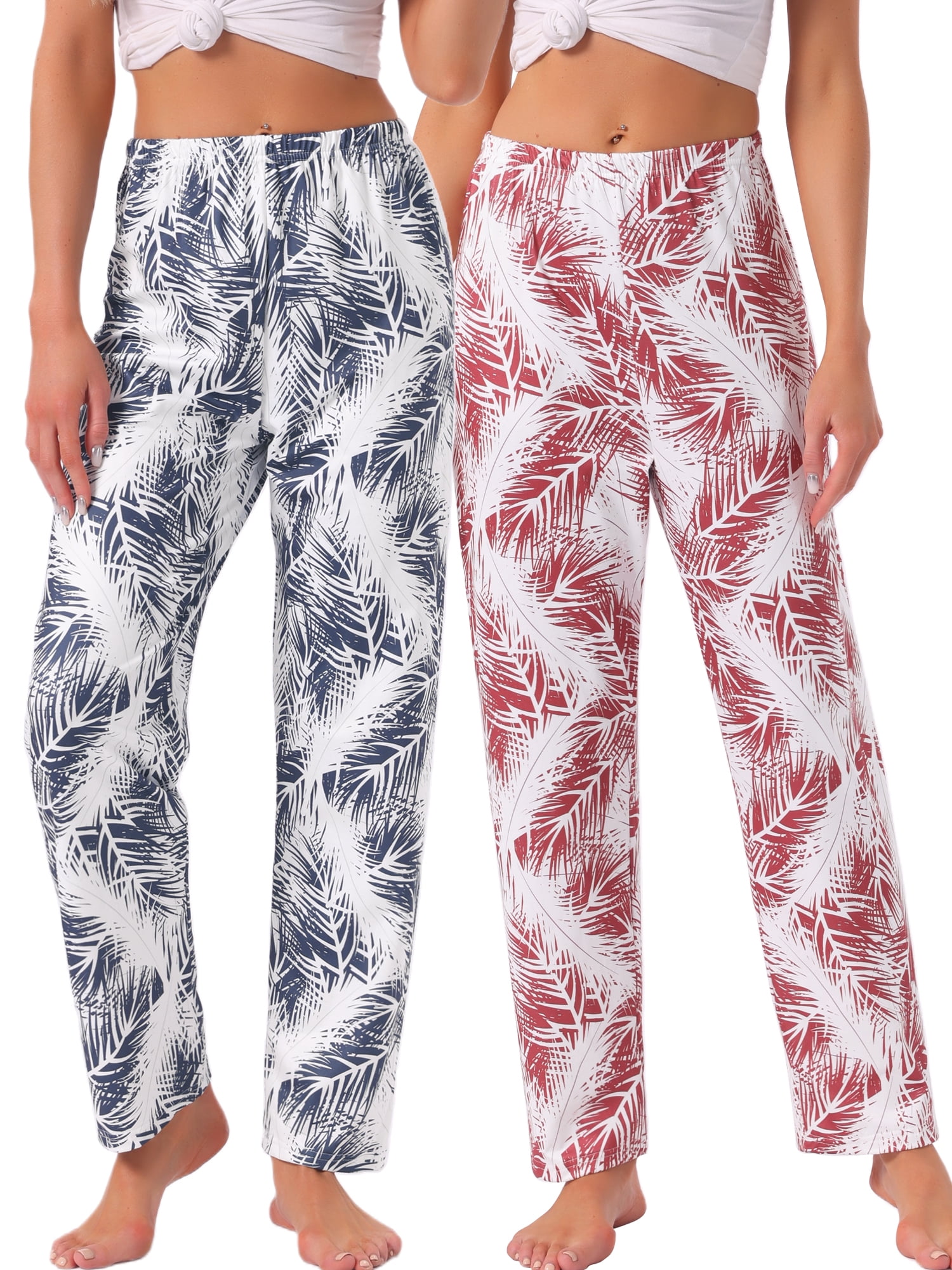 DARING DIVA Women's 2pcs High Waisted Comfy Soft Printed Lounge Set L Leaves