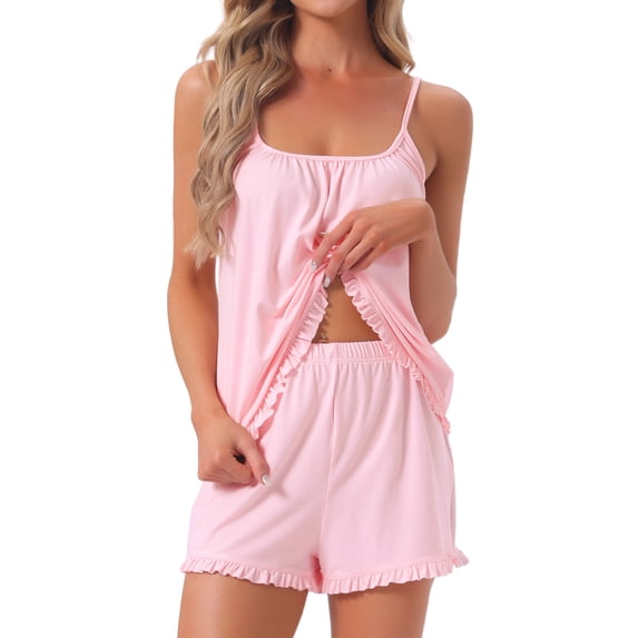DARING DIVA Women's 2pcs Sleeveless Ruffles Pajama Set M Pink