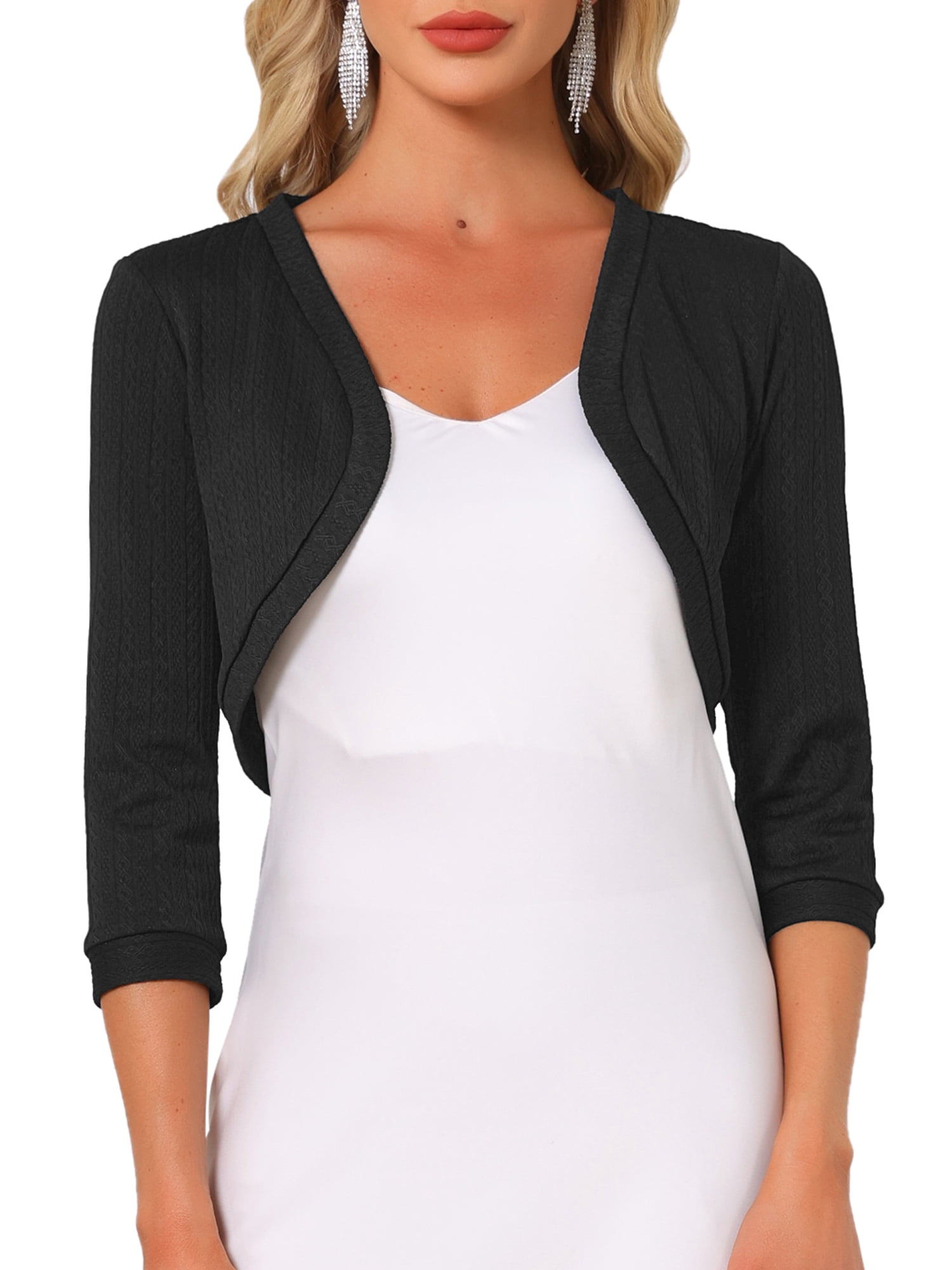 DARING DIVA Women's 3/4 Sleeve Cropped Open Front Cardigan Sweaters XL Black