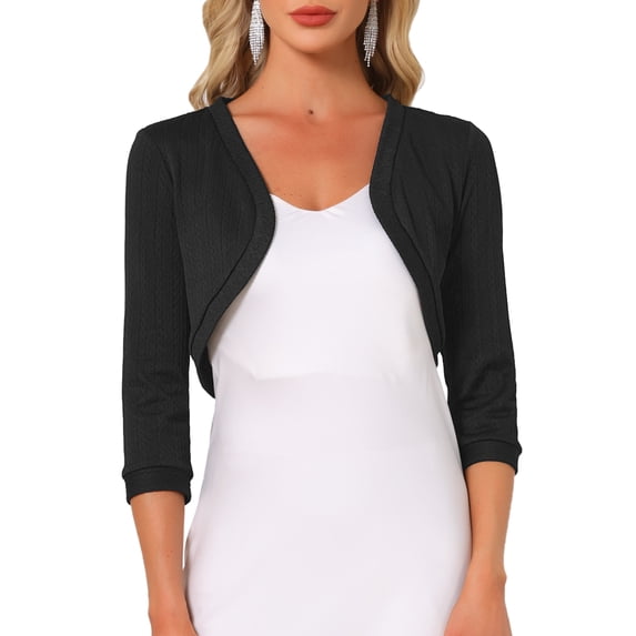 DARING DIVA Women's 3/4 Sleeve Cropped Open Front Cardigan Sweaters XL Black