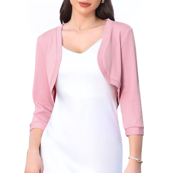 DARING DIVA Women's 3/4 Sleeve Cropped Open Front Cardigan Sweaters XS Pink