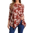 thumbnail image 1 of DARING DIVA Women's 3/4 Sleeve Floral Print Loose Fit Asymmetrical Hem Top Wine Red S, 1 of 5