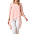 thumbnail image 1 of DARING DIVA Women's 3/4 Sleeve High Low Hem Scoop Neck Chiffon Blouses L Pink, 1 of 7