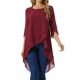 thumbnail image 1 of DARING DIVA Women's 3/4 Sleeve High Low Hem Scoop Neck Chiffon Blouses S Wine Red, 1 of 8