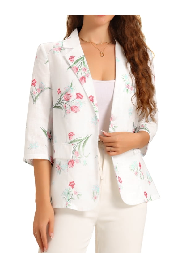 Women's 3/4 Sleeve Lightweight Semi Sheer Loose Casual Office Jacket S White