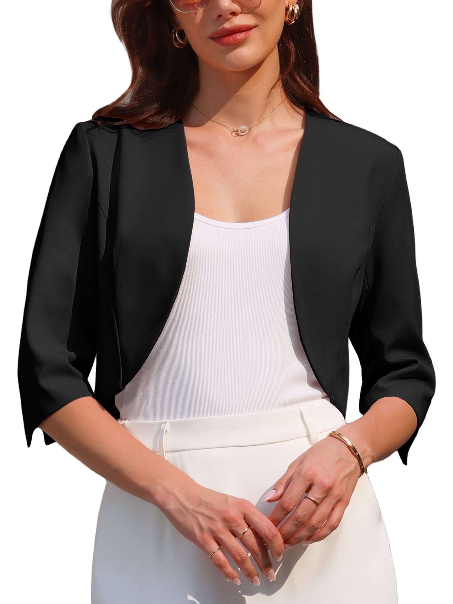 DARING DIVA Women's 3/4 Sleeve Open Front Cocktail Bolero Cardigan 2XL Black