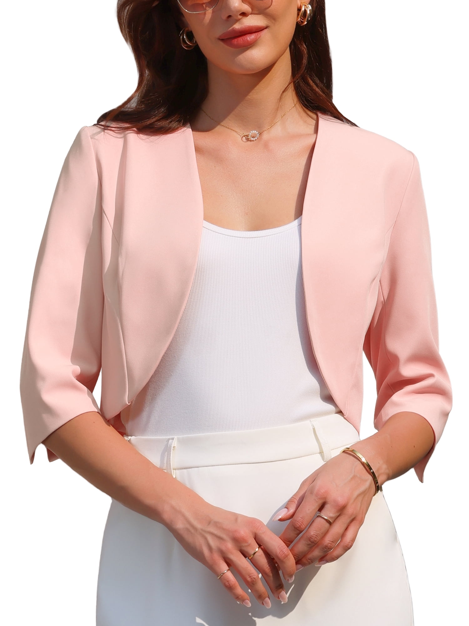 DARING DIVA Women's 3/4 Sleeve Open Front Cocktail Bolero Cardigan S Light Pink