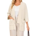 thumbnail image 1 of DARING DIVA Women's 3/4 Sleeve Open Front Lightweight Shrug With Pockets S Khaki, 1 of 6