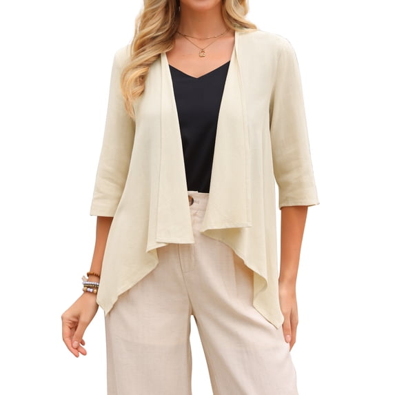DARING DIVA Women's 3/4 Sleeve Open Front Loose Cover Ups Lightweight Shrug XL Beige