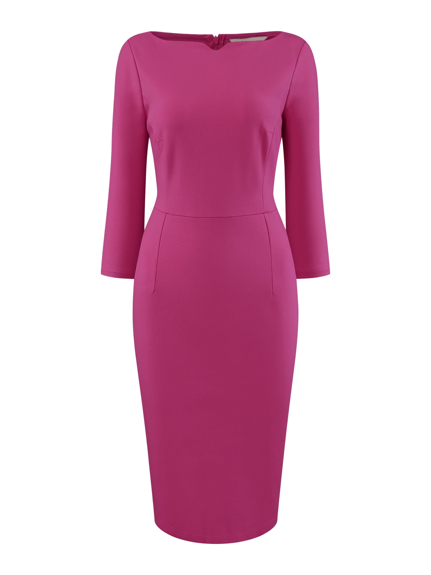 DARING DIVA Women's 3/4 Sleeve Pencil Boat Neck Elegant Midi Dress 2XL Fushcia