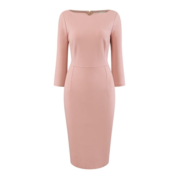 DARING DIVA Women's 3/4 Sleeve Pencil Boat Neck Elegant Midi Dress 2XL Pink