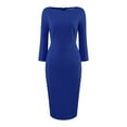 thumbnail image 1 of DARING DIVA Women's 3/4 Sleeve Pencil Boat Neck Elegant Midi Dress L Royal Blue, 1 of 6