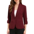 thumbnail image 1 of DARING DIVA Women's 3/4 Sleeve Shawl Lapel Work Blazer with Pockets M Burgundy, 1 of 6