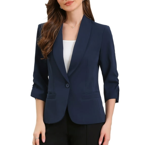 DARING DIVA Women's 3/4 Sleeve Shawl Lapel Work Blazer with Pockets S Royal Blue