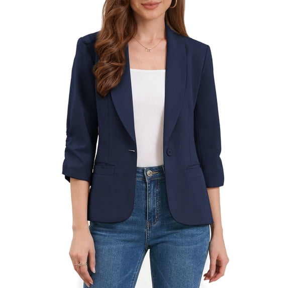 DARING DIVA Women's 3/4 Sleeve Shawl Lapel Work Blazer with Pockets S Royal Blue