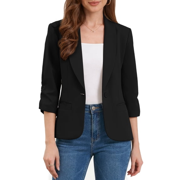 DARING DIVA Women's 3/4 Sleeve Shawl Lapel Work Blazer with Pockets XS Black