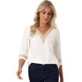 thumbnail image 1 of DARING DIVA Women's 3/4 Sleeve Tops Hollow Color Block Boho Shirts XS White, 1 of 6
