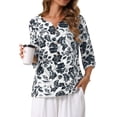 thumbnail image 1 of DARING DIVA Women's 3/4 Sleeve V Neck Boho Floral Button Decor Blouses S Black, 1 of 7