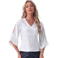 thumbnail image 1 of DARING DIVA Women's 3/4 Sleeve V Neck Sparkly Blouses S Silver, 1 of 6