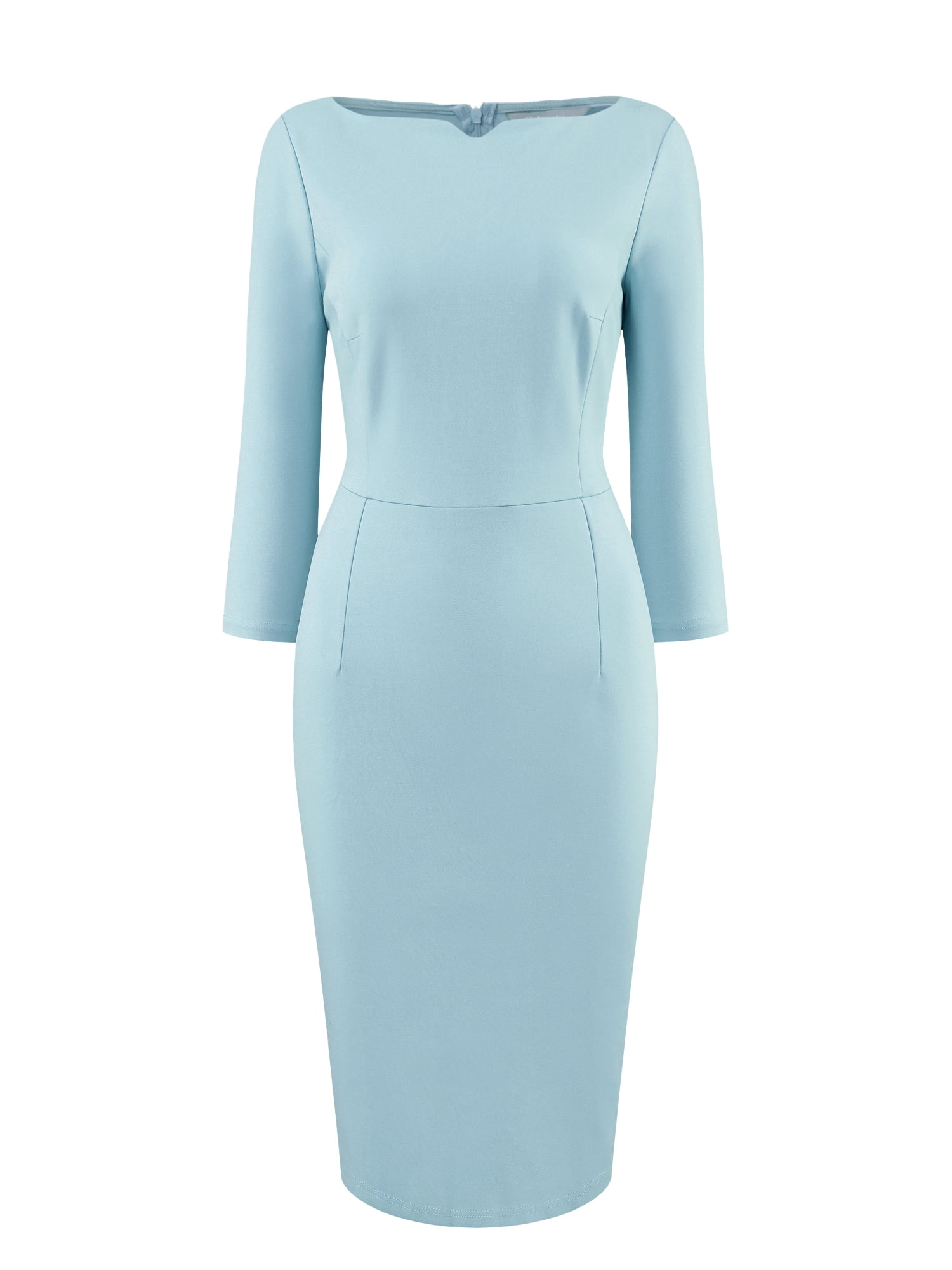 DARING DIVA Women's 3/4 Sleeve Work Boat Neck Elegant Pencil Sheath Dresses L Light Blue