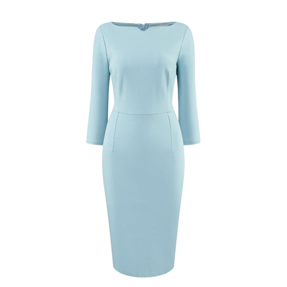 DARING DIVA Women's 3/4 Sleeve Work Boat Neck Elegant Pencil Sheath Dresses S Light Blue