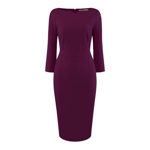 DARING DIVA Women's 3/4 Sleeve Work Boat Neck Elegant Pencil Sheath Dresses S Purple