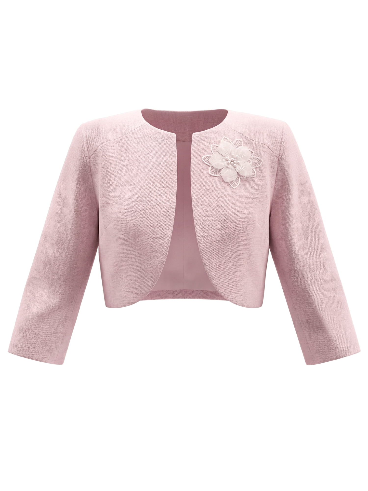 DARING DIVA Women's 3/4 Sleeves Flower Decor Open Front Formal Bolero L Pink