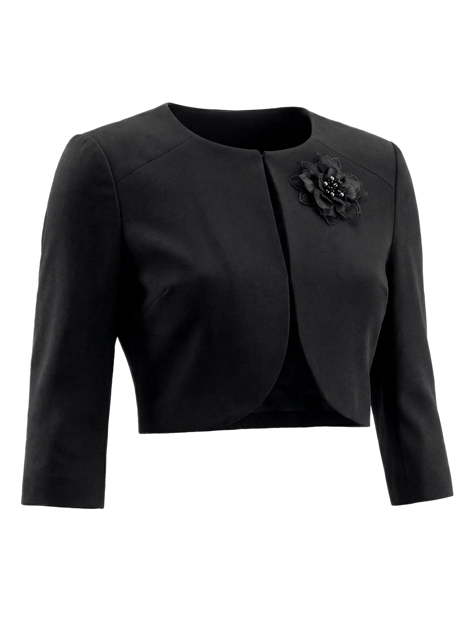 DARING DIVA Women's 3/4 Sleeves Flower Decor Open Front Formal Bolero XL Black