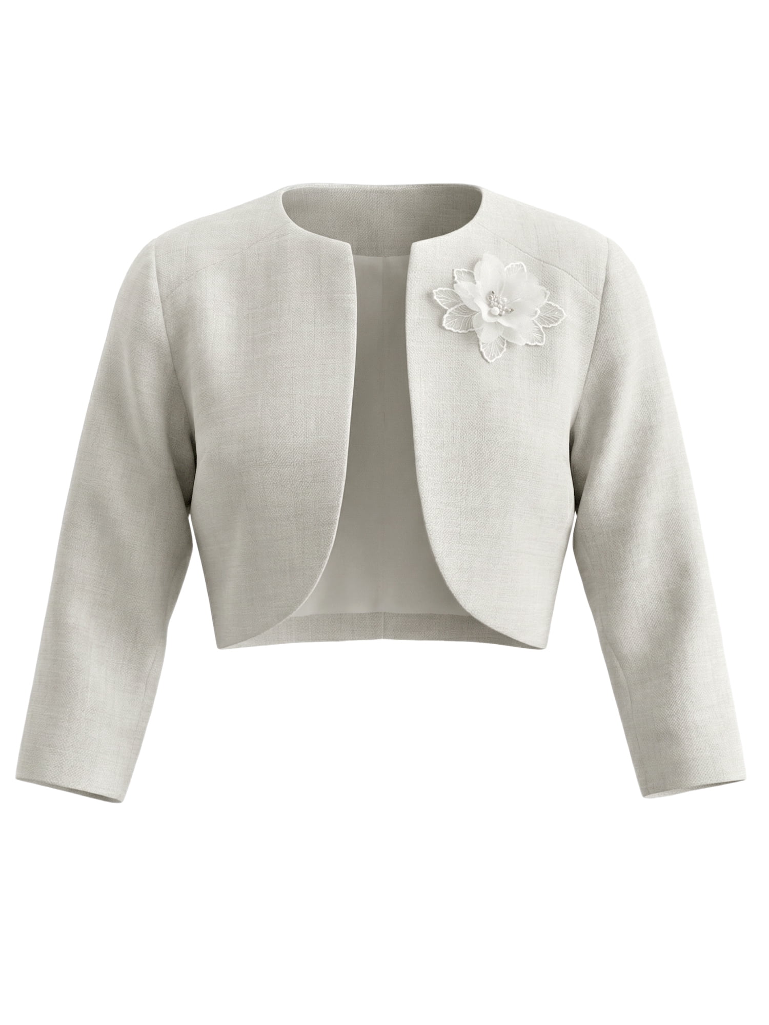 DARING DIVA Women's 3/4 Sleeves Flower Decor Open Front Formal Bolero XL Light Grey